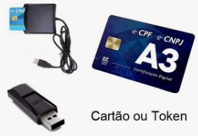 Cartão e token usados em certificado digital A3